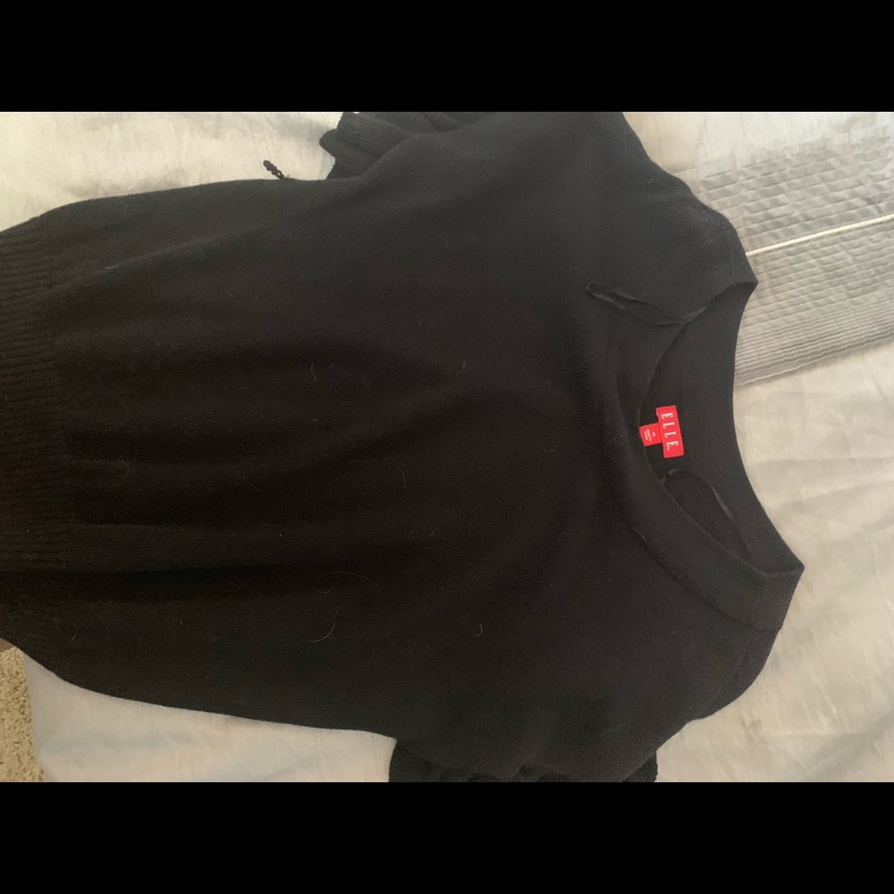 Elle ruffle sleeve black sweater